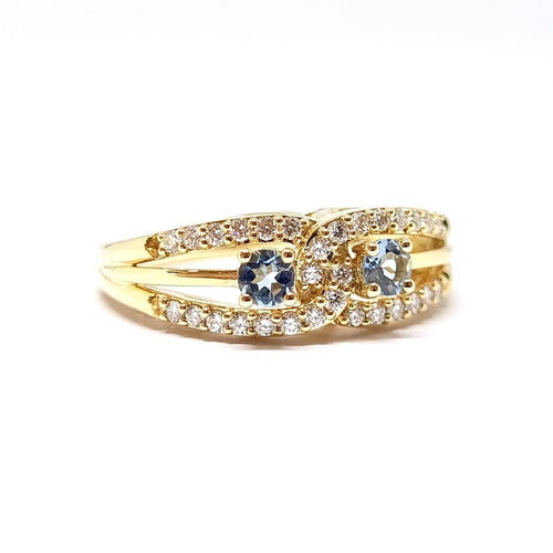 Bague 54 Bague lien en Or jaune, aigues marine & diamants 58 Facettes