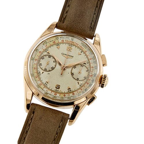 Montre Longines - Montre chronographe vintage en or rose 18 ct 58 Facettes 38045
