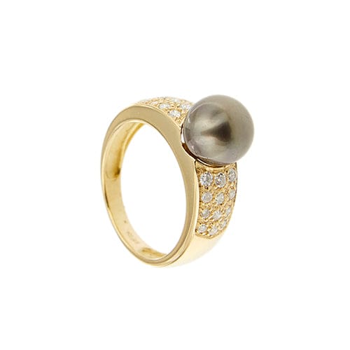 Bague Bague jonc en or jaune 18 ct avec perle de Tahiti et diamants 58 Facettes 38116