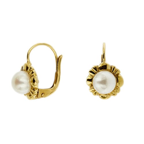 Boucles d'oreilles Boucles d’oreilles fleur en or jaune 18 ct et perles 58 Facettes 38383