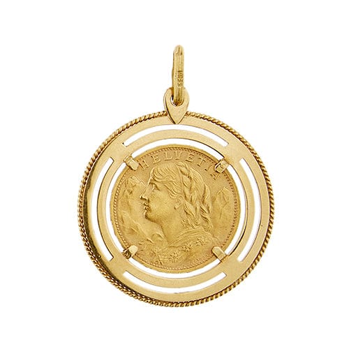 Pendentif Pendentif rond en or jaune 18 ct avec pièce 20 francs suisses 58 Facettes 39066