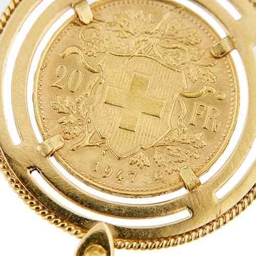 Pendentif Pendentif rond en or jaune 18 ct avec pièce 20 francs suisses 58 Facettes 39066