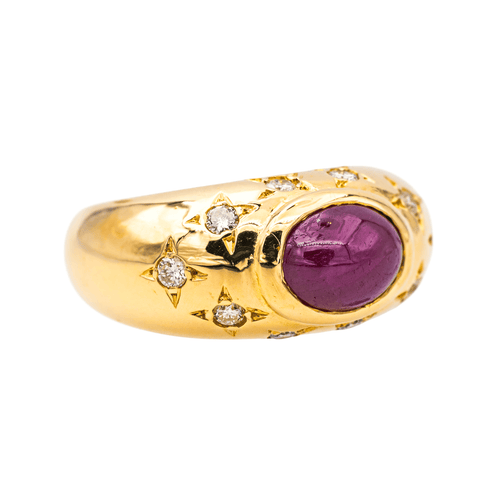 Bague 52 Bague en or jaune 18 carats avec rubis cabochon et diamants 58 Facettes 3954561RV