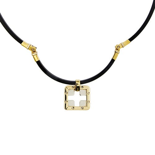 Collier Barakà - Collier en caoutchouc avec pendentif en or 18 kt et diamant 58 Facettes 39581