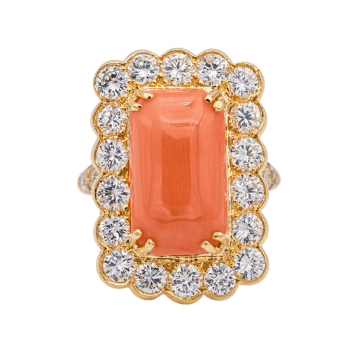 Bague 52 Bague en or jaune 18 carats avec corail et diamants 58 Facettes 3981318RV