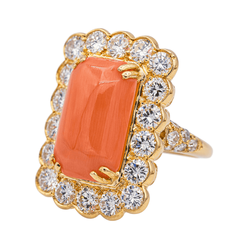 Bague 52 Bague en or jaune 18 carats avec corail et diamants 58 Facettes 3981318RV