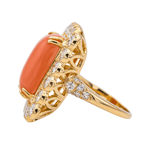Bague 52 Bague en or jaune 18 carats avec corail et diamants 58 Facettes 3981318RV
