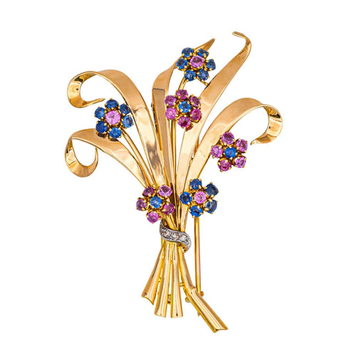 Broche Broche en or rose 18 carats avec rubis, saphirs et diamants 58 Facettes 3994908CN