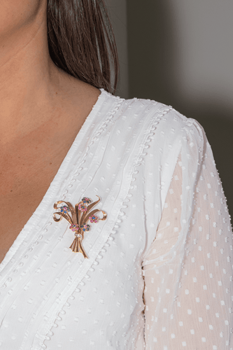 Broche Broche en or rose 18 carats avec rubis, saphirs et diamants 58 Facettes 3994908CN