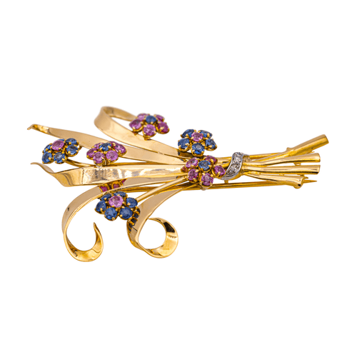 Broche Broche en or rose 18 carats avec rubis, saphirs et diamants 58 Facettes 3994908CN