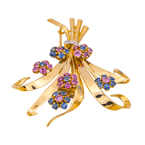 Broche Broche en or rose 18 carats avec rubis, saphirs et diamants 58 Facettes 3994908CN