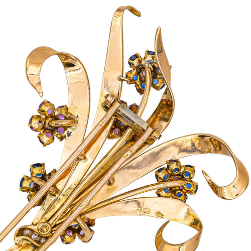 Broche Broche en or rose 18 carats avec rubis, saphirs et diamants 58 Facettes 3994908CN