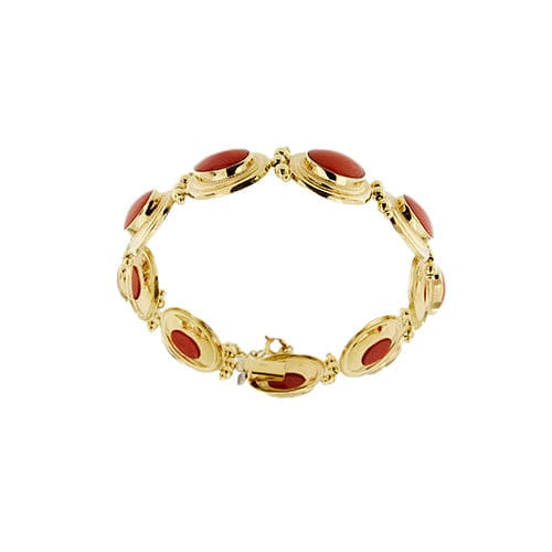 Bracelet Bracelet à maillons ovales en or jaune 18 carats et corail rouge 58 Facettes 39982
