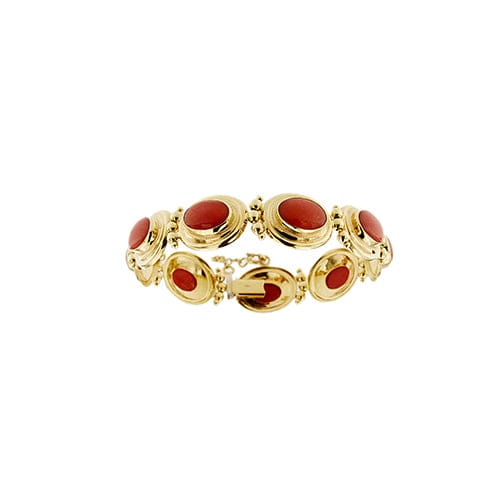 Bracelet Bracelet à maillons ovales en or jaune 18 carats et corail rouge 58 Facettes 39982