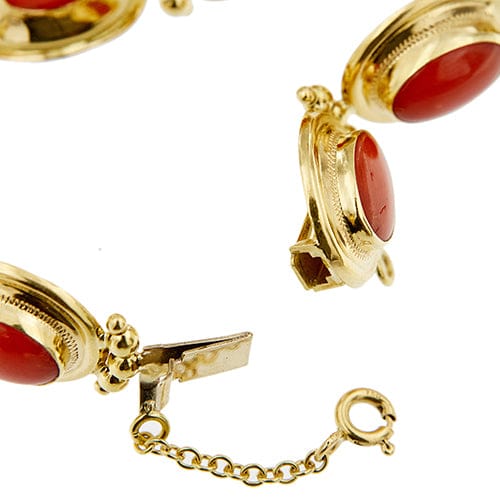 Bracelet Bracelet à maillons ovales en or jaune 18 carats et corail rouge 58 Facettes 39982