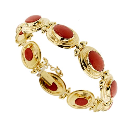 Bracelet Bracelet à maillons ovales en or jaune 18 carats et corail rouge 58 Facettes 39982