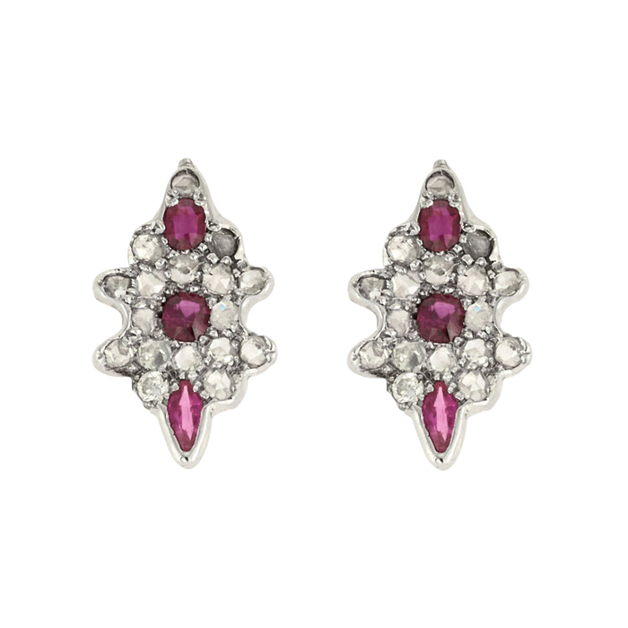 Boucles d'oreilles en or blanc diamants et rubis