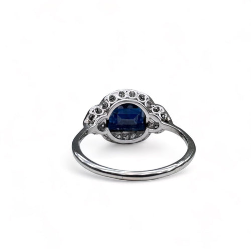 Bague 52 Bague Art déco - Bague entourage en platine et saphir, diamants 58 Facettes