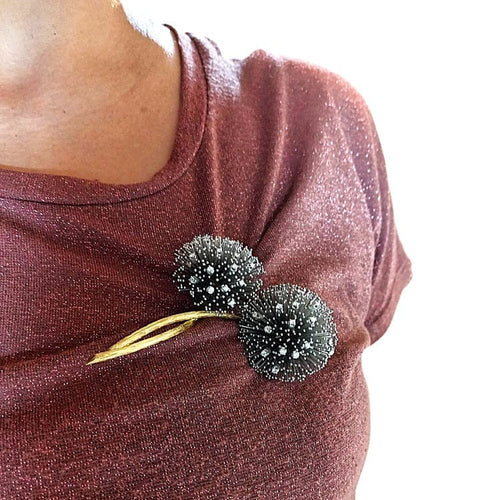 Broche Spilla florale vintage en or jaune et blanc 18 ct avec diamant 58 Facettes G3795