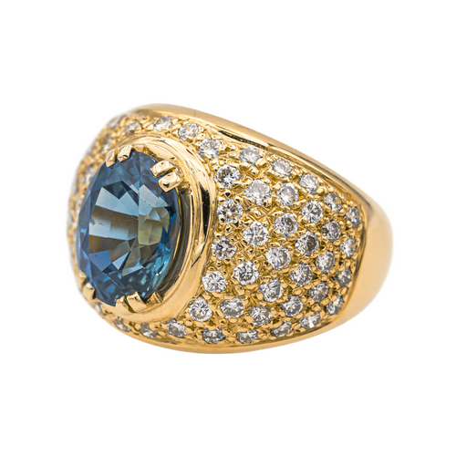 Bague 49.5 Bague en or jaune 18 carats avec saphir ovale et diamants 58 Facettes 4002856CN