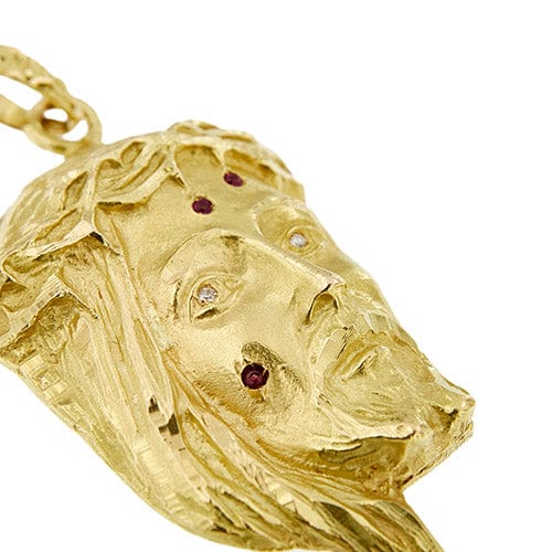 Pendentif Pendentif visage du Christ en or jaune 18 ct avec rubis et diamants 58 Facettes 40105