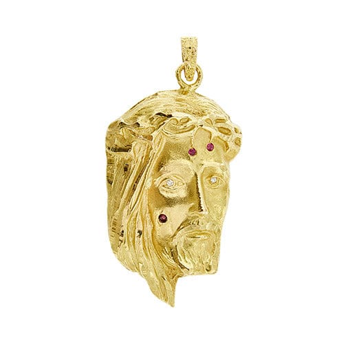 Pendentif Pendentif visage du Christ en or jaune 18 ct avec rubis et diamants 58 Facettes 40105