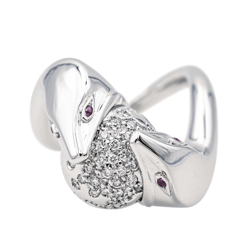 Bague 53 Boucheron Trouble - Bague cocktail en or blanc avec diamants et rubis 58 Facettes 4146849RV