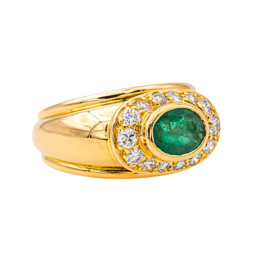 Bague 52 Bague jonc en or jaune avec émeraude ovale et diamants 58 Facettes 4152875CN