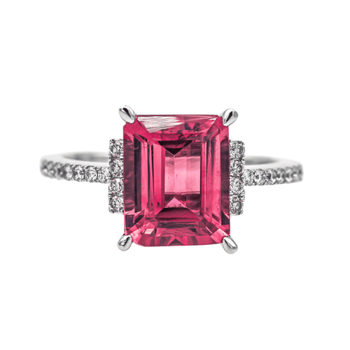 Bague 54 Bague en or blanc 18 carats avec tourmaline rose et diamants 58 Facettes 4167005RV