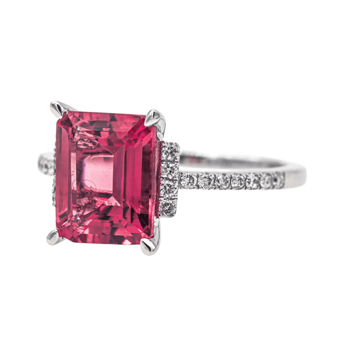 Bague 54 Bague en or blanc 18 carats avec tourmaline rose et diamants 58 Facettes 4167005RV