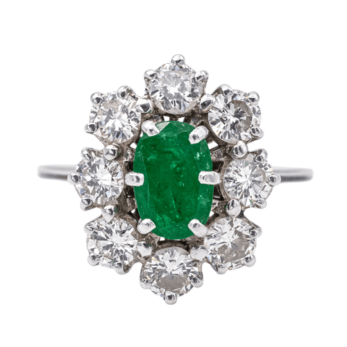 Bague 55 Pompadour - Bague en platine et or blanc avec émeraude et diamants 58 Facettes 4183602CN