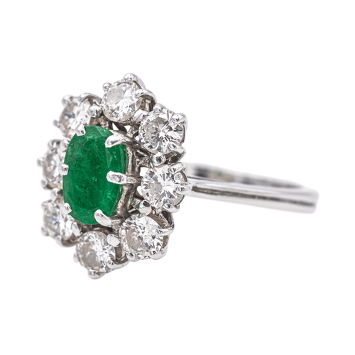 Bague 55 Pompadour - Bague en platine et or blanc avec émeraude et diamants 58 Facettes 4183602CN