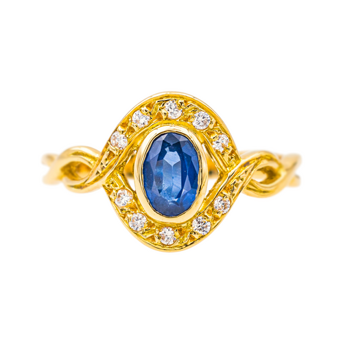Bague 51 Bague en or jaune 18 carats avec saphir ovale et diamants 58 Facettes 4205265CN