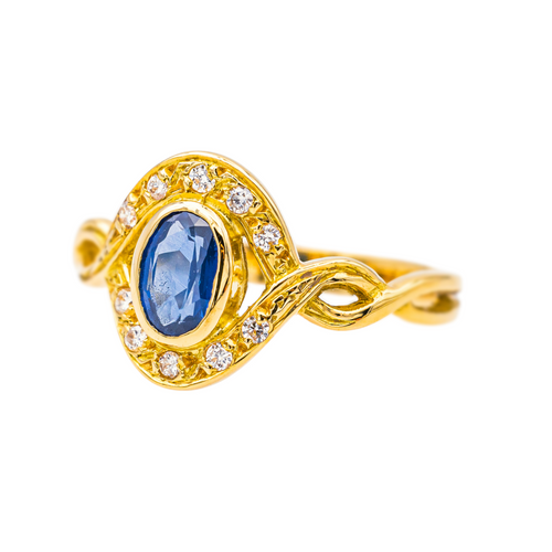 Bague 51 Bague en or jaune 18 carats avec saphir ovale et diamants 58 Facettes 4205265CN
