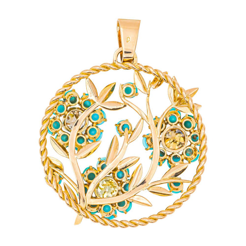 Pendentif Pendentif en or rose 18 carats avec diamants et turquoises 58 Facettes 4250491CN