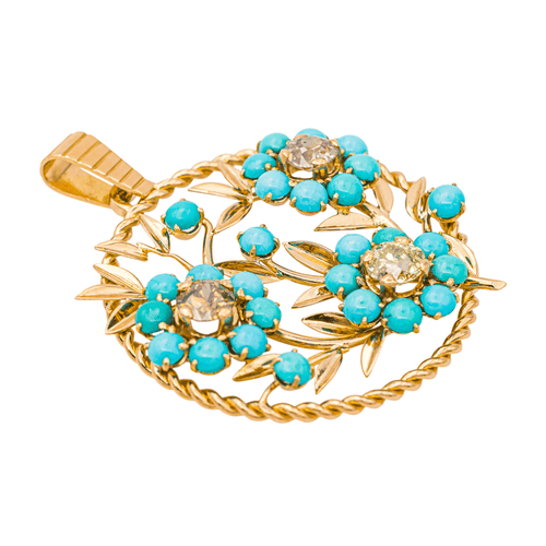 Pendentif Pendentif en or rose 18 carats avec diamants et turquoises 58 Facettes 4250491CN