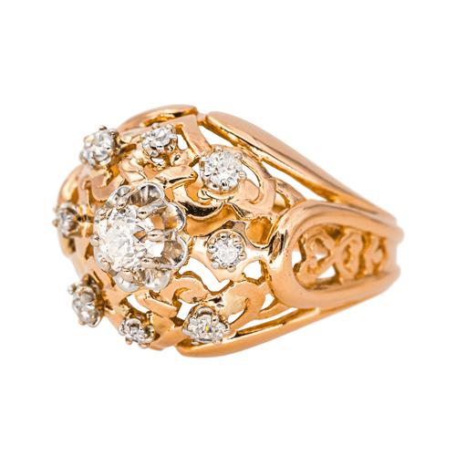 Bague 58 Bague dôme rétro en or rose 18 carats et diamants 58 Facettes 4261861RV