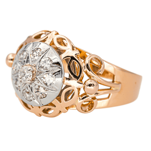 Bague 52 Bague dôme rétro en or rose et or blanc 18 carats, diamants 58 Facettes 4311394CN