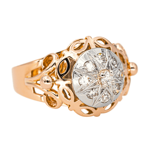 Bague 52 Bague dôme rétro en or rose et or blanc 18 carats, diamants 58 Facettes 4311394CN