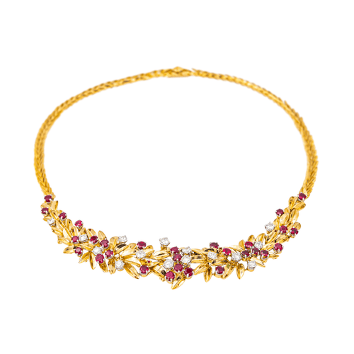 Collier Collier motifs floraux en or jaune 18 carats, rubis et diamants 58 Facettes 4314013CN