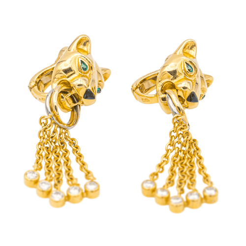 Boucles d'oreilles Cartier Sierra - Boucles d’oreilles panthère en or jaune et diamants, tsavorites 58 Facettes 4364140RV