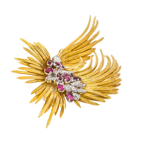Broche Broche en or jaune, rose et blanc 18 carats rubis et diamants 58 Facettes 4367778CN