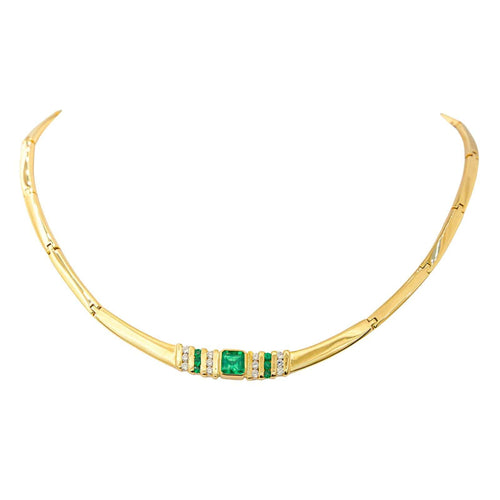 Collier Collier en or jaune 18 carats serti d’émeraudes et de diamants 58 Facettes 4387242CN