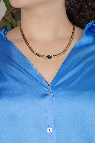 Collier Collier en or jaune 18 carats avec saphir ovale et diamants 58 Facettes 4410624CN