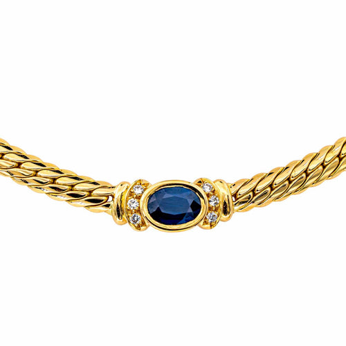 Collier Collier en or jaune 18 carats avec saphir ovale et diamants 58 Facettes 4410624CN