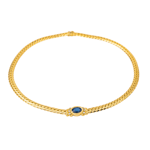 Collier Collier en or jaune 18 carats avec saphir ovale et diamants 58 Facettes 4410624CN