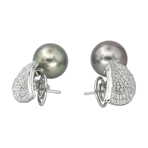 Boucles d'oreilles Boucles d’oreilles pendantes en or blanc avec diamants et perles de Tahiti 58 Facettes 4410629CN