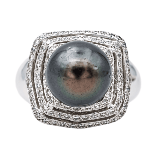Bague 52 Bague cocktail en or blanc 18 carats perle et diamants 58 Facettes 4410630CN
