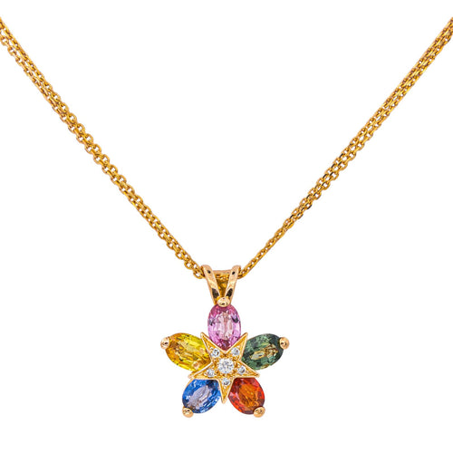 Collier Collier motif floral en or rose 18K avec saphirs, rubis et diamants 58 Facettes 4421486RV