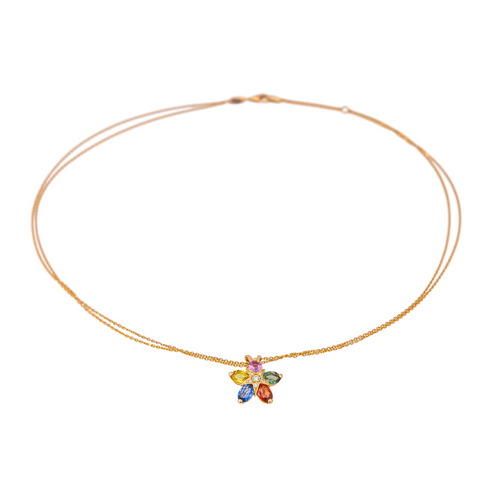Collier Collier motif floral en or rose 18K avec saphirs, rubis et diamants 58 Facettes 4421486RV
